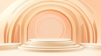 Obraz premium Pastel arches, geometric podium, empty display, modern backdrop, 3d product presentation