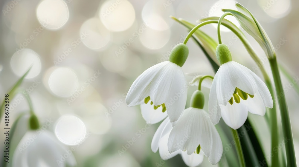 Poster a close-up shot of white flowers artfully arranged, featuring a dreamy soft bokeh background that en