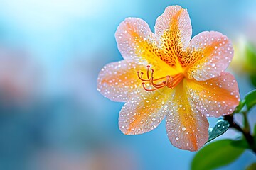 Fototapeta premium Vibrant Flower with Water Droplets in Soft Focus Background