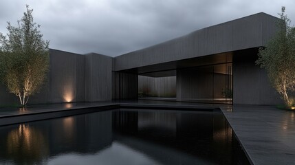 Fototapeta premium Modern, minimalist residence with a tranquil courtyard pool