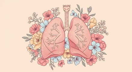 Lungs and Flowers: A Delicate Botanical Illustration AI Generated