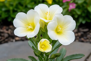 Obraz premium White Flowers with Yellow Center Blossoming in a Garden Setting