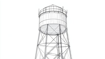 Water tower structure against a white background.