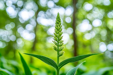 Fresh Green Plant with Blurry Natural Background in Forest Setting