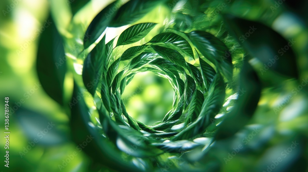 Poster a swirl of green leaves creates a soft, natural vortex effect with blurred backgrounds, emphasizing 