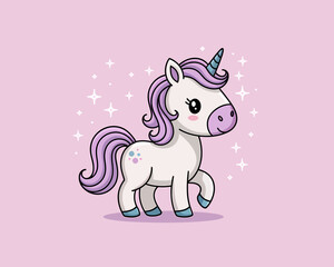 Cute Unicorn Cartoon Character with Pastel Mane and Sparkling Accents