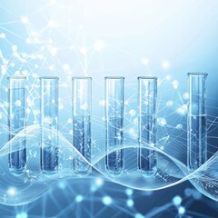 Healthcare test tubes in a blue wave background scientific visualization digital art high fidelity abstract concept