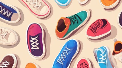 top view footwear sneaker pair shoe flat illustration girl collection. woman top view footwear summer icon sale background fashion style spring foot women lot isolated set different men many store il