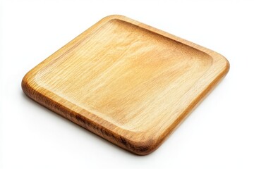 Wooden Square Plate on White Background - Ideal for Kitchenware or Product Display