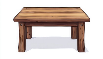 Wooden Table Illustration on White Background for Furniture Design Concepts