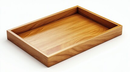 Wooden Tray on White Background - Minimalist Design for Home Decor or Serving