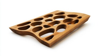Wooden Tray with Unique Cutout Design on White Background for Kitchen Use