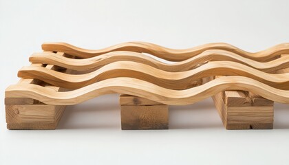 Wooden Wave Design on Pallet Base - Aesthetic Display of Curved Wooden Slats on a Simple Platform, Ideal for Modern Interior Decor or Art Installations