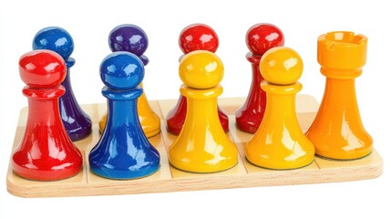 Colorful Chess Pieces for Kids on Wooden Board for Learning