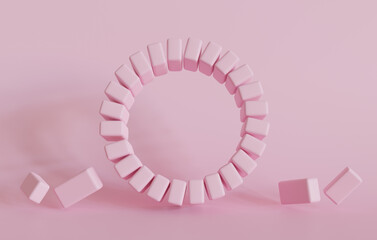 Podium on pink floor platform, abstract background shape, 3D render
