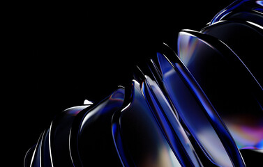 Geometric glass on black background, Beautiful Dispersion effect, Abstract background, 3d render