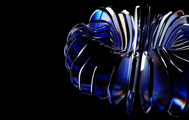 Geometric glass on black background, Beautiful Dispersion effect, Abstract background, 3d render