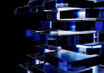 Geometric glass on black background, Beautiful Dispersion effect, Abstract background, 3d render