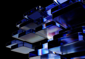 Geometric glass on black background, Beautiful Dispersion effect, Abstract background, 3d render