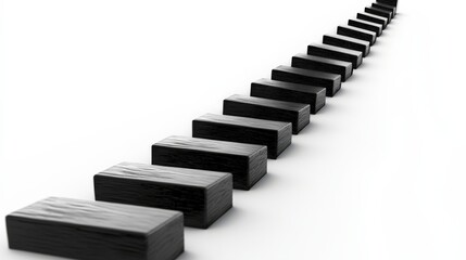Black Wooden Blocks in a Row with White Background for Conceptual Use