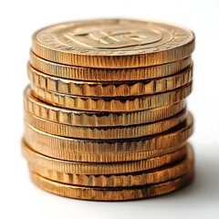 gold coins stacked against white background, generative ai