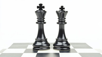 Black Chess Kings Standing on a Checkered Board for Strategy Game