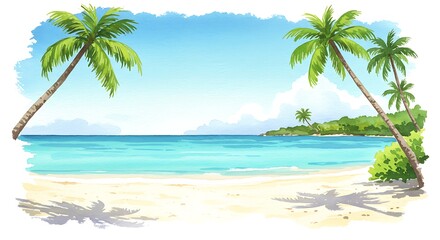 Watercolor Paradise: Tropical Beach Escape AI Generated