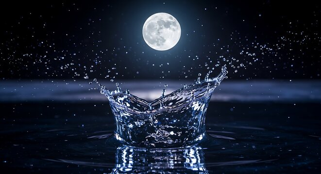 Moonlit Water Drop: Serenity in a Nighttime Splash AI Generated - Powered by Adobe