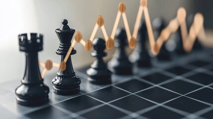 Business Strategy Concept with Chess Pieces and Trend Line Graph