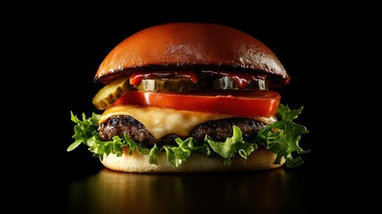 A classic cheeseburger with lettuce, tomato, and pickles. Featuring indulgence and flavor