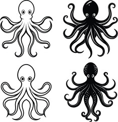 beautiful black octopus vector silhouette art this is an editable and printable vector eps file
