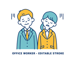 肩を落として落胆する、若い男女の会社員のベクターイラスト素材＿＿線の編集可能