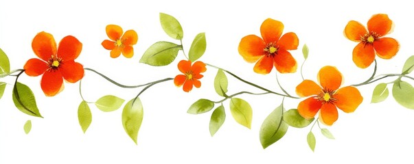 Obraz premium Watercolor Floral Border Orange Blossoms and Green Leaves