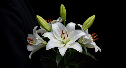 Obraz premium White Lilies: Nocturne in Black AI Generated