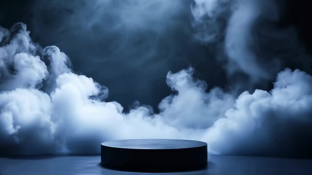 dark fog motion footage with swirling smoke around pedestal, perfect for presentation openers, logo reveals or modern intros