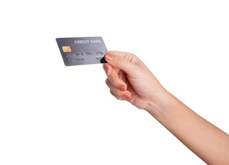Female hand hold credit card isolated on white background