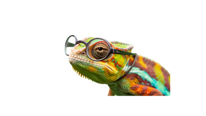Colourful Chameleon Wearing Glasses Isolated on transparent Background
