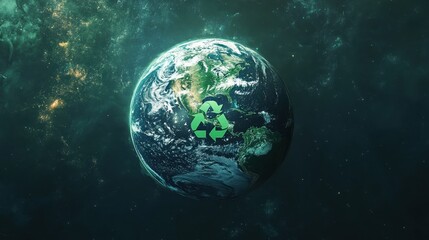 Fototapeta premium Green planet Earth with recycling symbol illustration