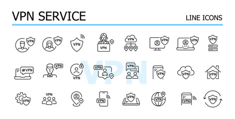 VPN service. Secure internet access. Vector icons set