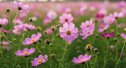 Obraz premium Pink Cosmos: A Field of Dreams AI Generated