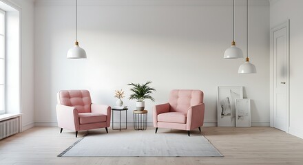 Serene Pink Armchairs in a Modern Living Room Interior 3D Render AI Generated