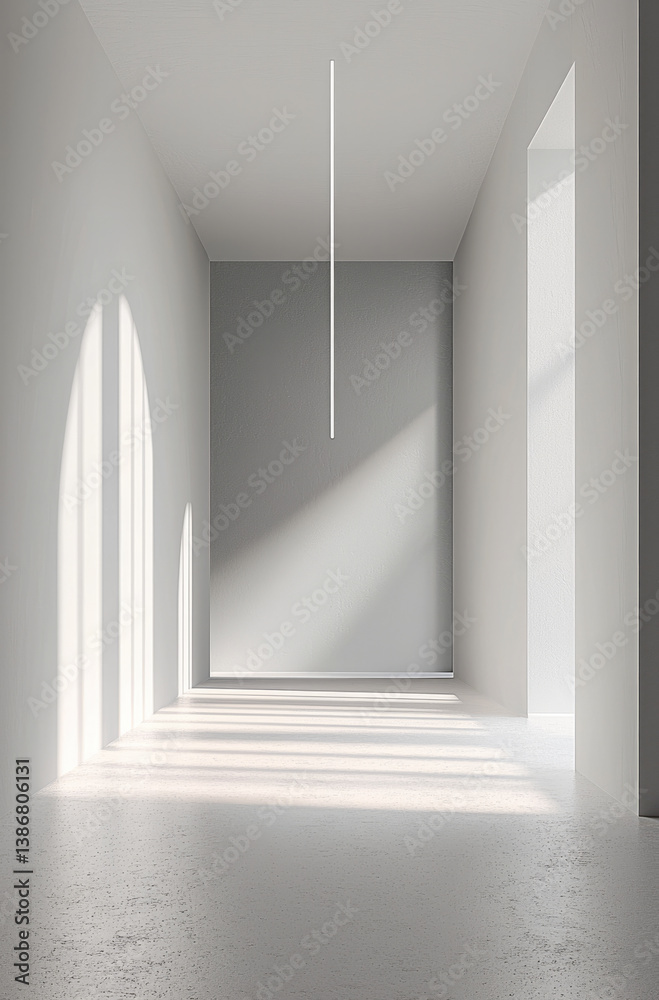 Fototapete minimalist interior space featuring bright, empty hallway with soft shadows and single light source.