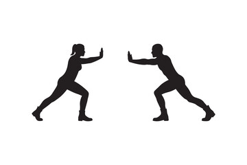 Pushing Silhouettes of Man and Woman Vector Illustration