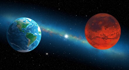 Obraz premium Cosmic Neighbors: Earth & Mars Encounter AI Generated