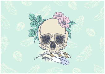 Wild roses bloom on a forgotten skull