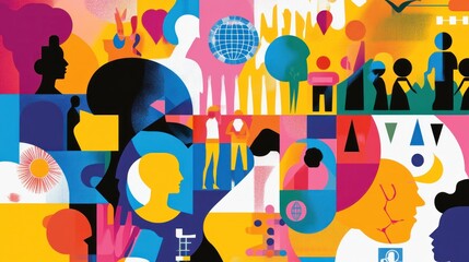 Abstract shapes, people, global connection