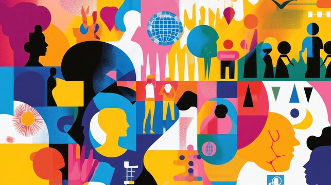 Abstract shapes, people, global connection