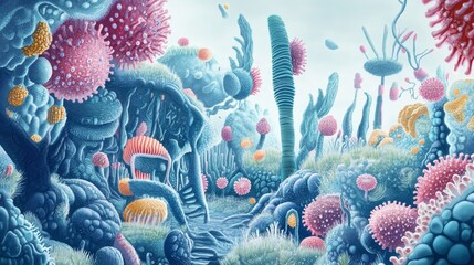 Obraz premium Abstract underwater scene with coral-like structures in shades of blue