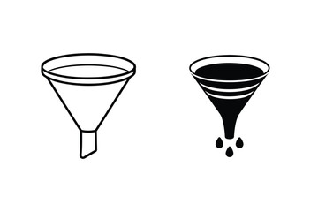 Funnel Icon Set Black And White Illustration For Conversion Process Or Chemistry