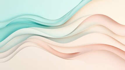 Obraz premium A soft, flowing paper cut wave design in pastel beige, soft teal, and blush pink, with smooth layers creating a calming background. illustration
